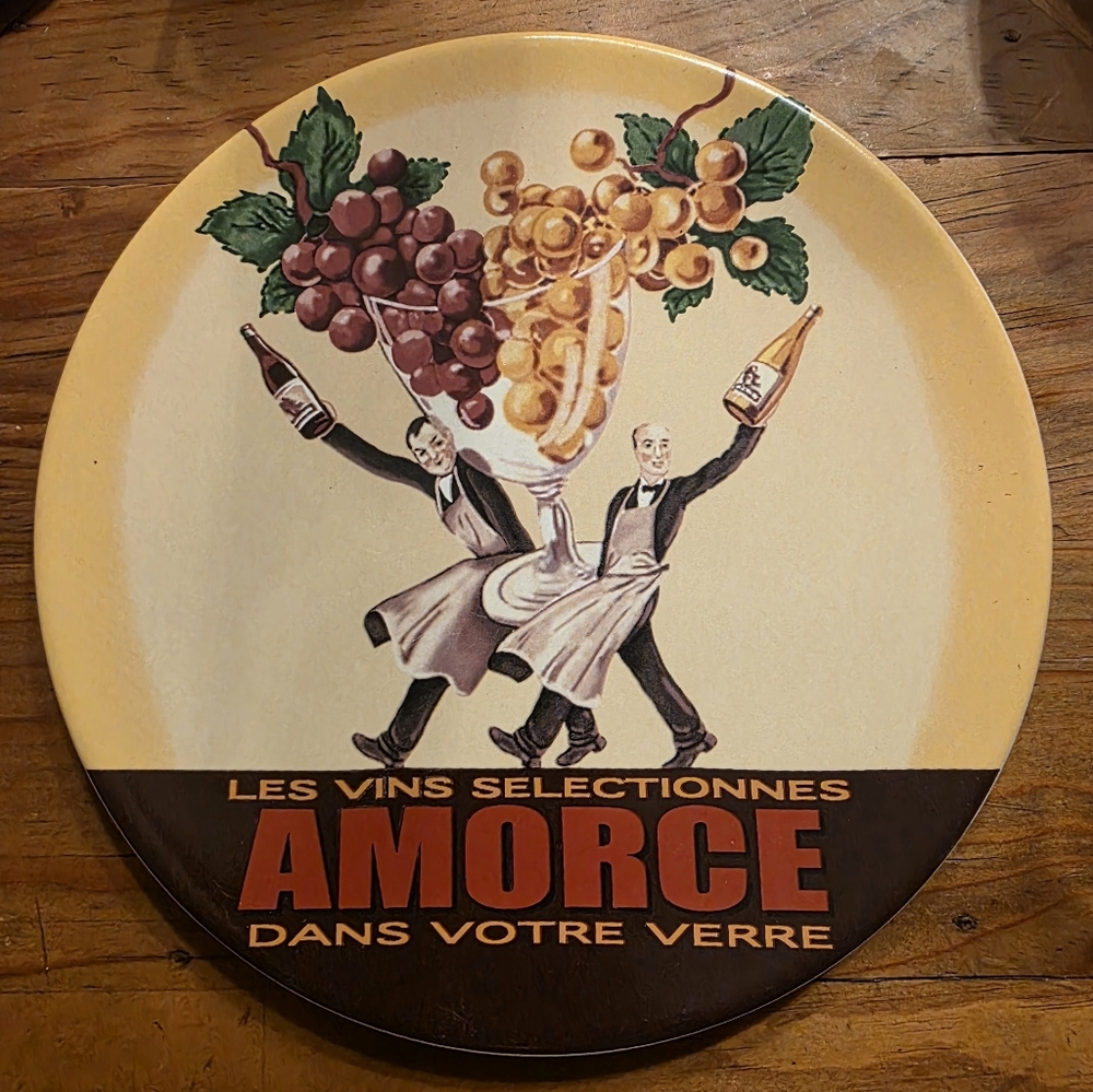 Vintage Y2K Pottery Barn Wine Bar Plate 8.25" AMORCE